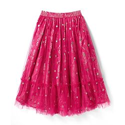 Pine Kids Woven Half Sleeves Lehenga Choli Set with Dupatta & Floral Design Embroidery & Lace Detailing -Dark Pink