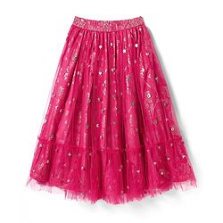 Pine Kids Woven Half Sleeves Lehenga Choli Set with Dupatta & Floral Design Embroidery & Lace Detailing -Dark Pink