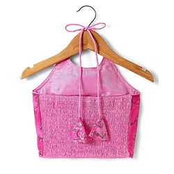 Pine Kids Woven Sleeveless Tie Dye  Choli  Lehenga  Set & Dupatta with Sequin Floral Design - Dark Pink