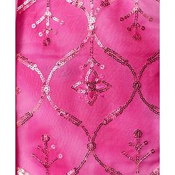 Pine Kids Woven Sleeveless Tie Dye  Choli  Lehenga  Set & Dupatta with Sequin Floral Design - Dark Pink