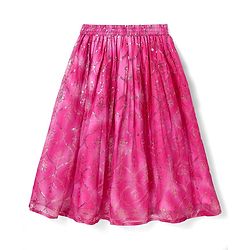 Pine Kids Woven Sleeveless Tie Dye  Choli  Lehenga  Set & Dupatta with Sequin Floral Design - Dark Pink