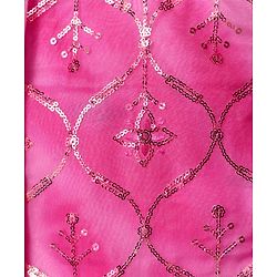 Pine Kids Woven Sleeveless Tie Dye  Choli  Lehenga  Set & Dupatta with Sequin Floral Design - Dark Pink