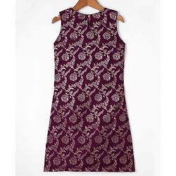Pine Kids Woven Sleeveless Kurti Salwar Set With Foil Print & Dupatta - Wine