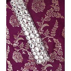 Pine Kids Woven Sleeveless Kurti Salwar Set With Foil Print & Dupatta - Wine