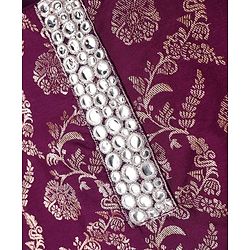Pine Kids Woven Sleeveless Kurti Salwar Set With Foil Print & Dupatta - Wine