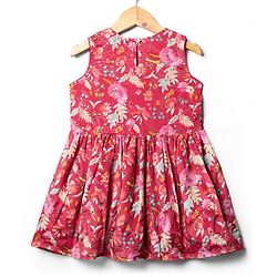 Pine Kids Woven Sleeveless Kurta Gharara Set With Floral Print & Dupatta - Dark Pink