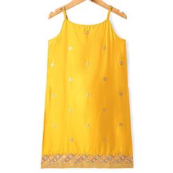 Pine Kids Woven Singlet Sleeves Floral Sequin Embroidered Kurta & Salwar Set with Dupatta - Mustard
