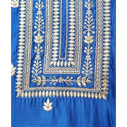 Pine Kids Woven Three Fourth Sleeves Kurti Chudidar Set With Floral Embroidery & Dupatta - Blue