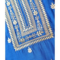 Pine Kids Woven Three Fourth Sleeves Kurti Chudidar Set With Floral Embroidery & Dupatta - Blue