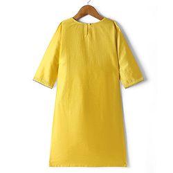 Pine Kids Woven Three Fourth Sleeves Kurta Salwar Set With Embroidery Detailing & Dupatta - Mustard