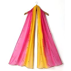 Pine Kids Woven Three Fourth Sleeves Kurta Salwar Set With Embroidery Detailing & Dupatta - Mustard