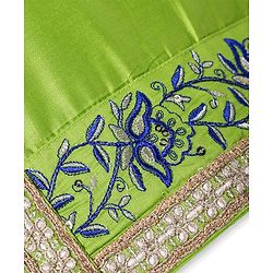 Pine Kids Woven Full Sleeves Solid Color Kurta Pyjama Set with Floral Embroidered Jacket - White & Green