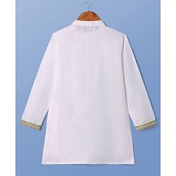 Pine Kids Woven Full Sleeves Solid Color Kurta Pyjama Set with Floral Embroidered Jacket - White & Green