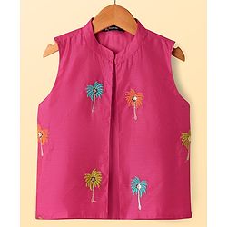 Pine Kids Woven Full Sleeves Kurta Pajama Set With Floral Embroidered Jacket - White