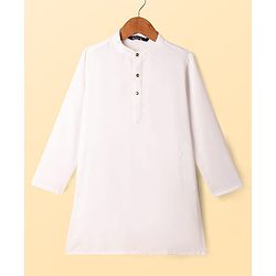 Pine Kids Woven Full Sleeves Kurta Pajama Set With Floral Embroidered Jacket - White