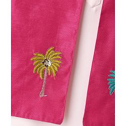 Pine Kids Woven Full Sleeves Kurta Pajama Set With Floral Embroidered Jacket - White