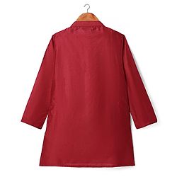 Pine Kids Woven Full Sleeves Solid Color Kurta Pyjama Set with Floral Embroidered & Mirror Work Detailing Jacket - Maroon & Yellow