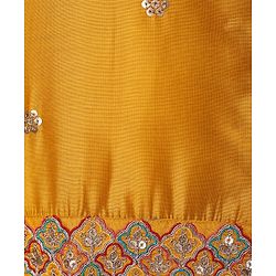 Pine Kids Woven Full Sleeves Solid Color Kurta Pyjama Set with Floral Embroidered & Mirror Work Detailing Jacket - Maroon & Yellow