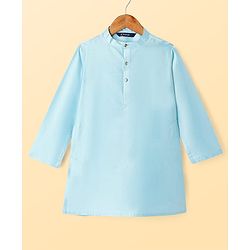 Pine Kids Woven Full Sleeves Kurta Pyjama Set With Floral Embroidered Jacket - Light Blue