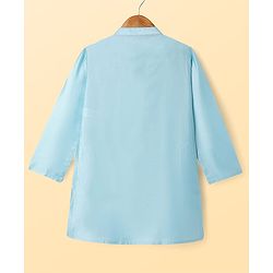 Pine Kids Woven Full Sleeves Kurta Pyjama Set With Floral Embroidered Jacket - Light Blue