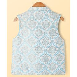 Pine Kids Woven Full Sleeves Kurta Pyjama Set With Floral Embroidered Jacket - Light Blue