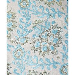 Pine Kids Woven Full Sleeves Kurta Pyjama Set With Floral Embroidered Jacket - Light Blue
