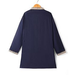 Pine Kids Woven Full Sleeves Kurta Pyjama Set With Lace Detailing - Navy Blue