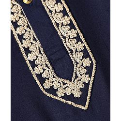 Pine Kids Woven Full Sleeves Kurta Pyjama Set With Lace Detailing - Navy Blue