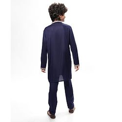 Pine Kids Woven Full Sleeves Kurta Pyjama Set With Lace Detailing - Navy Blue
