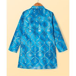Pine Kids Woven Full Sleeves Kurta Pyjama Set With Sequin Detailing - Blue