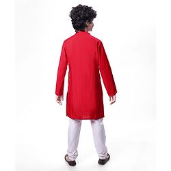 Pine Kids Woven Full Sleeves Floral & Sequinned Detailing Kurta & Pyjama Set - Red