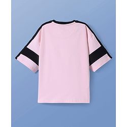 Pine Kids Cotton Knit Half Sleeves Cut & Sew Oversized T-Shirt with Text Print - Light Pink