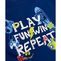 Pine Kids Cotton Knit Half Sleeves T-Shirt with Text Print - Navy Blue