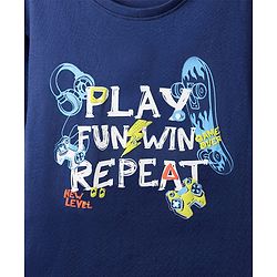 Pine Kids Cotton Knit Half Sleeves T-Shirt with Text Print - Navy Blue
