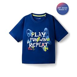 Pine Kids Cotton Knit Half Sleeves T-Shirt with Text Print - Navy Blue