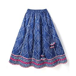 Pine Kids Rayon Woven Full Sleeves Choli Lehenga Set & Dupatta With Bandhani Print & Lace Detailing - Blue