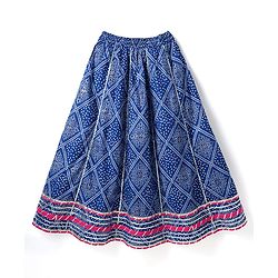 Pine Kids Rayon Woven Full Sleeves Choli Lehenga Set & Dupatta With Bandhani Print & Lace Detailing - Blue