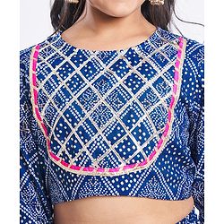 Pine Kids Rayon Woven Full Sleeves Choli Lehenga Set & Dupatta With Bandhani Print & Lace Detailing - Blue