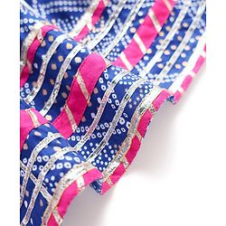 Pine Kids Rayon Woven Full Sleeves Choli Lehenga Set & Dupatta With Bandhani Print & Lace Detailing - Blue