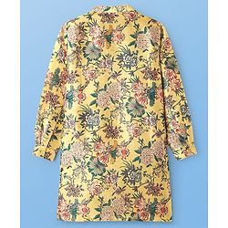 Pine Kids Woven Full Sleeves Kurta & Pajama Set with Floral Print -Mustard