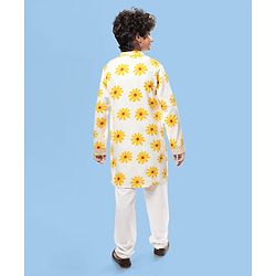 Pine Kids Woven Full Sleeves Kurta & Pajama Set with Lace Detailing & Floral Print - White