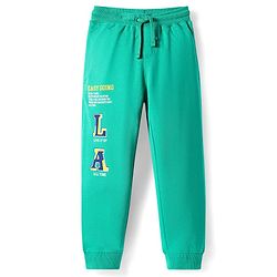 Pine Kids Knit Full Length Lounge Pant With Text Print - Sea Green