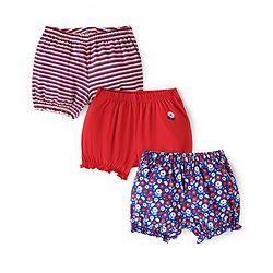 Pine Kids Cotton Elastane Knit Bloomers With Stripes & Floral Print Pack of 3 (Colour May Vary)