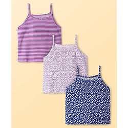 Pine Kids Cotton Knit Singlet Slips with Stripes & Polka Dot Pack Of 3 - Color May Vary