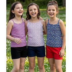 Pine Kids Cotton Knit Singlet Slips with Stripes & Polka Dot Pack Of 3 - Color May Vary
