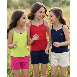 Pine Kids Cotton Elastane Knit Singlet Sleeves So;id Color Slips Pack of 3 (Color May Vary)