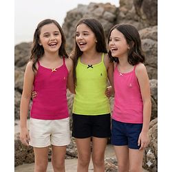 Pine Kids Cotton Elastane Knit Singlet Sleeves Solid Color Slips Pack of 3 (Color May Vary)