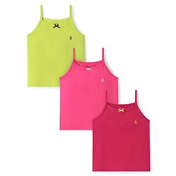 Pine Kids Cotton Elastane Knit Singlet Sleeves Solid Color Slips Pack of 3 (Color May Vary)