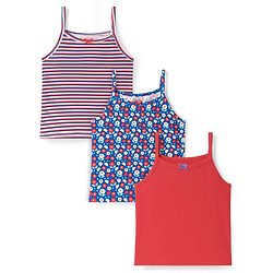 Pine Kids Cotton Elastane Knit Singlet Sleeves Slips with Floral Print & Stripes Pack of 3 (Color May Vary)