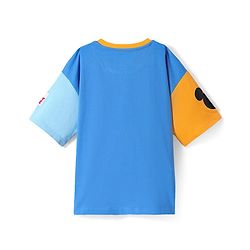 Pine Kids Disney  Single Jersey Knit Half Drop Shoulder Sleeves Oversized T-Shirt with Mickey Mouse Graphics & Patch Detailing - Blue